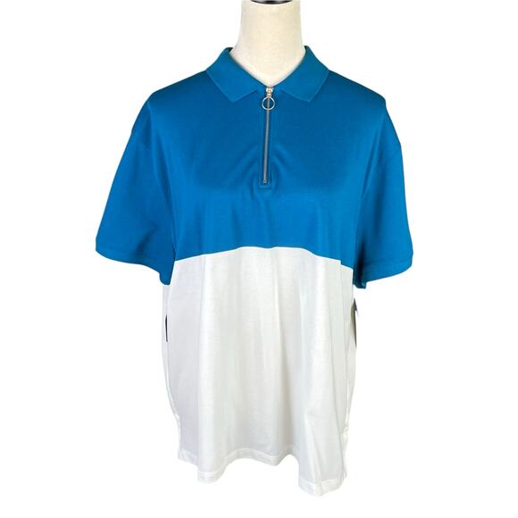 Nike NWT Women's Dri-Fit Teal White Colorblock Pique Knit Quarter Zip Golf Polo - Picture 2 of 13